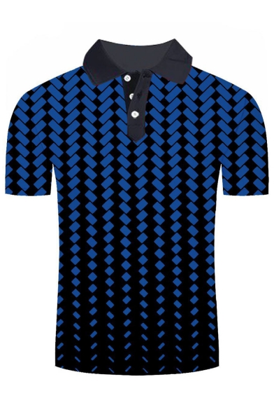 Mens New Trendy Classic Plaid Pattern Short Sleeve Lapel Collar Polo Shirt