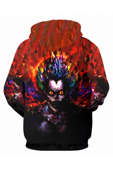 New Fashion Cool Fire Clown 3D Printed Long Sleeve Red Loose Pullover Hoodie