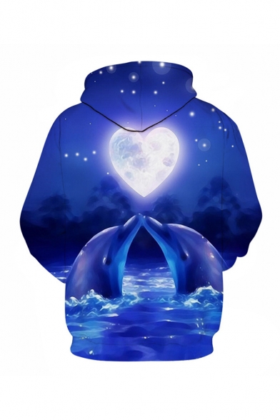 New Fashion Cute Dolphin Ocean Heart 3D Printed Long Sleeve Unisex Casual Loose Fit Navy Hoodie