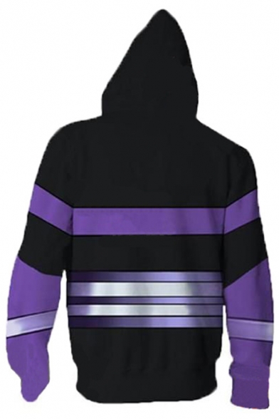 New Fashion Game Theme Color Block 3D Pattern Black and Purple Zip Up Comic Cosplay Hoodie