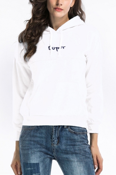 New Fashion Letter Embroidered Long Sleeve Hoodie With Pocket