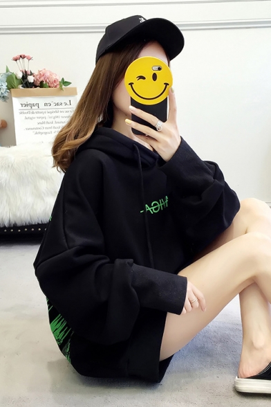 New Fashion Letter Printed Long Sleeve Loose Oversized Drawstring Hoodie