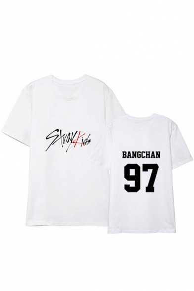 New Trendy Kpop Boy Band Letter Printed Round Neck Short Sleeve T-Shirt