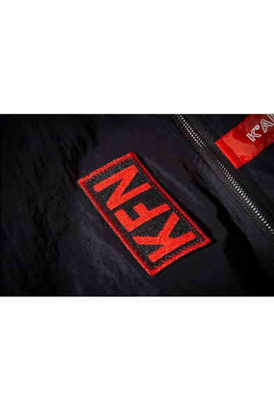 New Trendy Vintage Letter KFN Print Zip Closure Long Sleeve MA-1 Flight Jacket Bomber Jacket