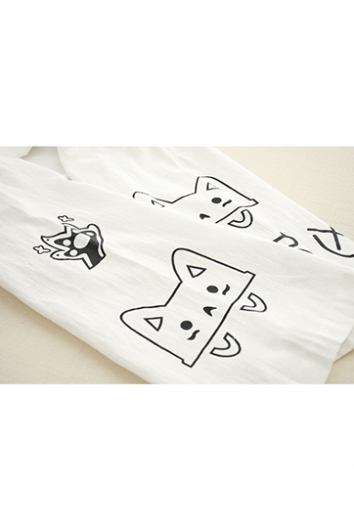 Peppy Girls Cute Cat Print Trumpet Sleeve Single Breasted Side Tie Sun Screen Coat