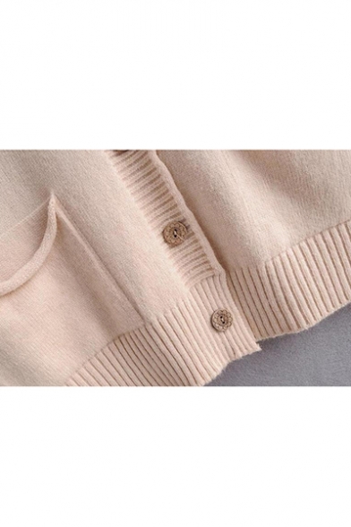 Simple Colorblock Print V Neck Long Raglan Sleeve Boxy Cardigan with Pockets