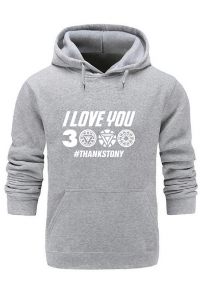 Trendy Iron Letter I LOVE YOU 3000 Printed Long Sleeve Fitted Hoodie
