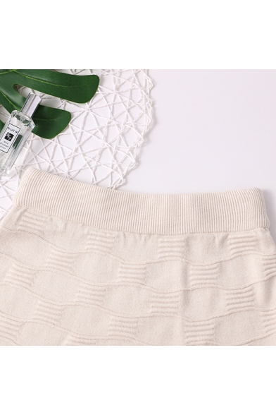 Winter Fashion Solid Color Ruffle Hem Geometrical Pattern Jersey Mini A-Line Skirt