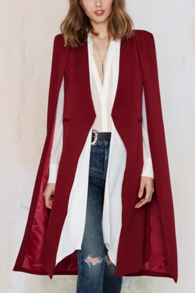 Womens Collarless Slit Sleeve Open Front Long Blazer Chic Cape Coat