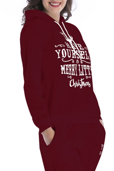 Womens Hot Fashion Christmas Long Sleeve Have Yourself Letter Printed Straight Loose Pullover Hoodie