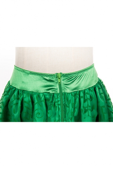 Womens Vintage Leaf Printed Lace Trim Mini Asymmetrical Ruffled Skirt