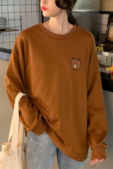 Cartoon Animal Printed Round Neck Long Sleeve Cotton Sweatshirt