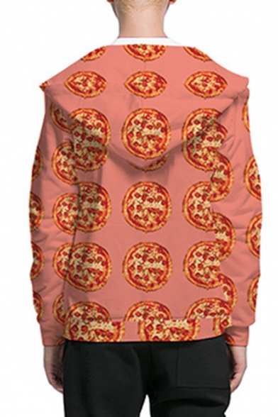 Cute Cartoon Cat Pizza 3D Printed Orange Long Sleeve Casual Hooded Zip Up Hoodie