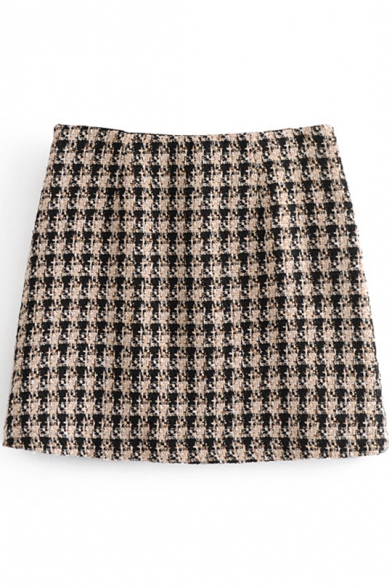 Fashionable Twill Button Front A-line Mini Skirt in Tweed