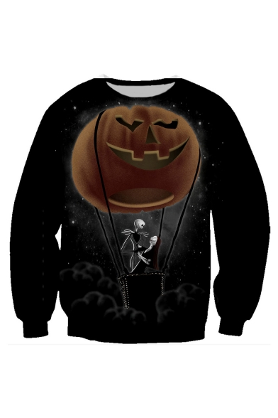 Halloween Theme Jack Skellington 3D Printed Long Sleeve Casual Loose Sweatshirt