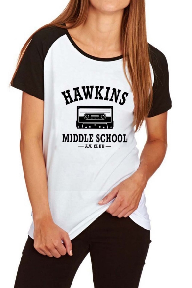 

Hawkins Middle School Printed Raglan Short Sleeve Loose Fitted T-Shirt, LC555813, Black;blue;red