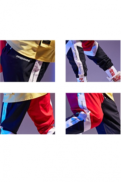 Hot Fashion Colorblock Letter Printed Drawstring Waist Loose Fit Hip Pop Trendy Track Pants for Guys