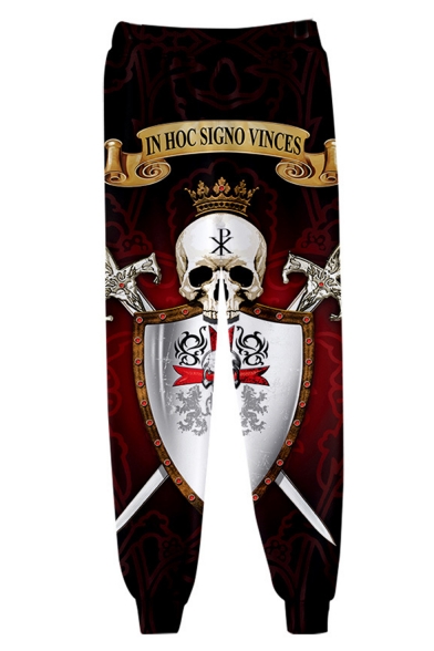 Hot Fashion Knights Templar Skull 3D Printed Drawstring Waist Casual Loose Red Sweatpants