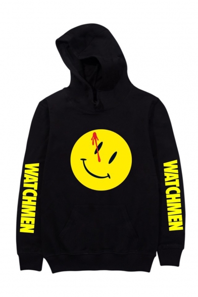 Hot Fashion Letter WATCHMAN Emoji Printed Long Sleeve Unisex Sports Pullover Hoodie