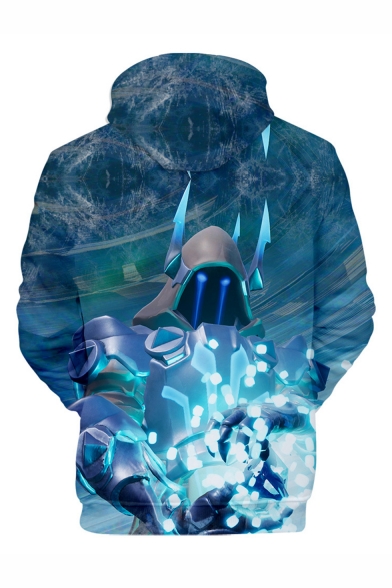 Hot Popular Game Character 3D Printed Blue Loose Fit Long Sleeve Pullover Hoodie