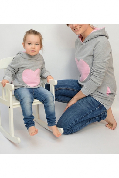 Hot Popular Lover Heart Printed Casual Loose Parent-Child Long Sleeves Pullover Hoodie