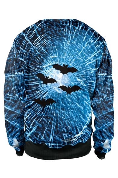 Hot Trendy Halloween Horrible Head 3D Print Round Neck Long Sleeve Blue Sweatshirt