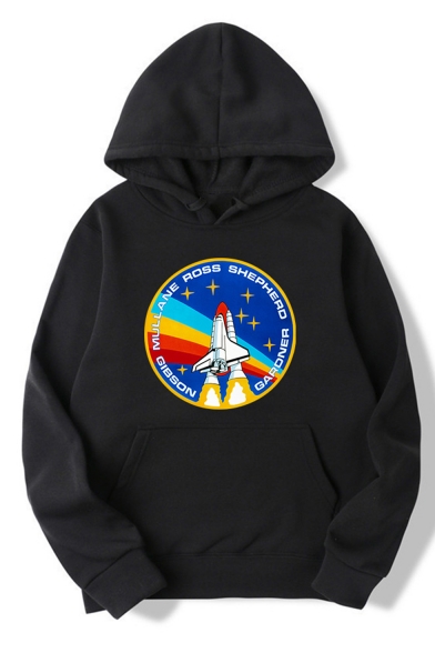 Hot Trendy Rocket Rainbow Graphic Printed Long Sleeve Casual Sports Pullover Hoodie