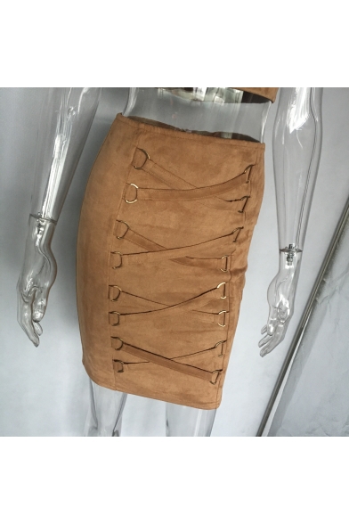 Ladies New Khaki Plain Bandage Sleeveless Strapless Bandeau Top with Mini Skirt Co-ords