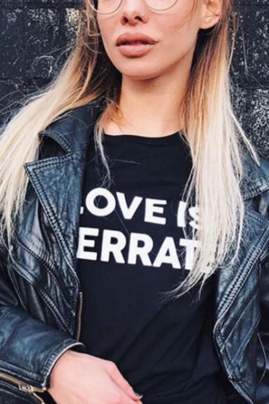 LOVE IS OVERRATED Letter Print Round Neck Long Sleeves Pullover Sweatshirt