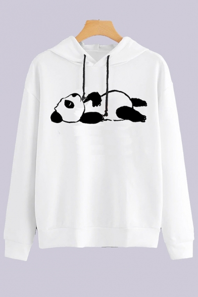 Lovely Cartoon Panda Printed Long Sleeve Fitted Hoodie