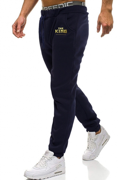 Men's New Fashion Letter THE KING Printed Drawstring Waist Casual Cotton Sweatpants
