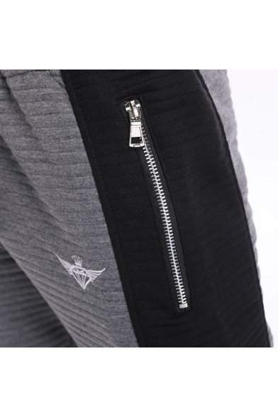 Men's Popular Fashion Colorblock Logo Printed Drawstring Waist Cropped Sports Sweatpants