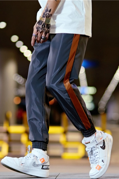 Men's Popular Fashion Colorblock Patched Side Loose Fit Street Trendy Track Pants with Side Pocket