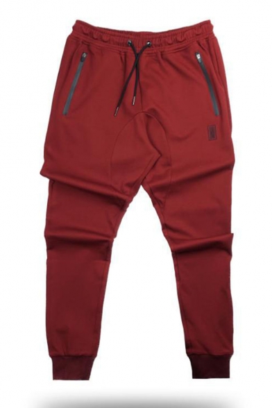 Men's Simple Fashion Logo Printed Zipped Pocket Drawstring Waist Fitness Jogging Pants