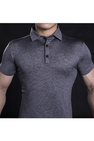 Mens Hot Stylish Plain Short Sleeve Button Front Fitted Cotton Sport Polo Tee