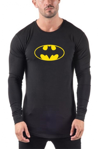 Mens New Stylish Long Sleeve Round Neck Printed Slim Fitted Sport T-Shirt