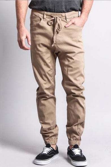 New Arrival Trendy Solid Color Drawstring Waist Elastic Cuffs Casual Pencil Pants for Men