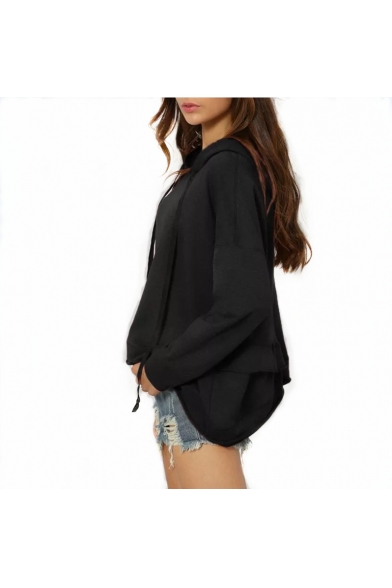 New Fashion Plain Dropped Shoulder Heather Knit Overlap Drawstring Loose Hoodie