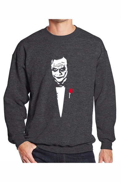 Popular Fashion Cool Joker Rose Printed Long Sleeve Round Neck Mens Casual Pullover Sweatshirts