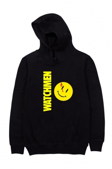 Popular Fashion Letter WATCHMAN Emoji Printed Long Sleeve Unisex Casual Sports Pullover Hoodie with Pocket