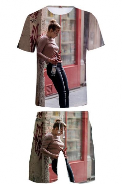 Popular Film Figure 3D Printing Short Sleeve T-Shirt with Sport Loose Shorts Two-Piece Set
