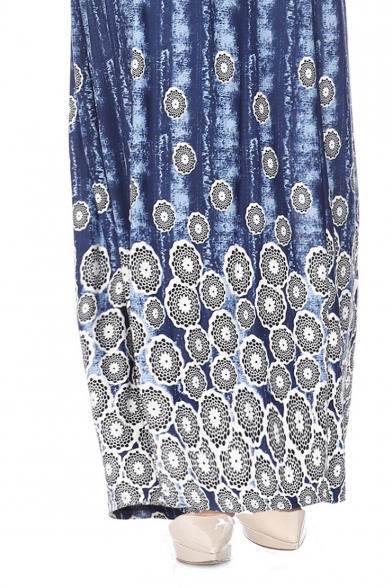 Womens New Stylish Round Neck Long Sleeve Floral Print Dyed Sheath Column Boho Maxi Dress