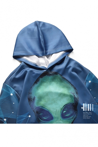 Fashion Blue Alien 3D Printed Long Sleeve Unisex Sport Hoodie with Pocket