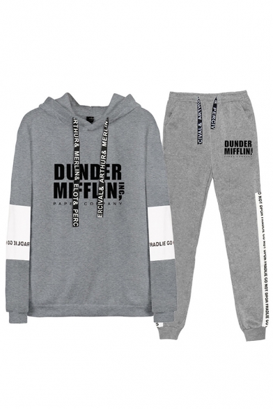 Fashion Letter Dunder Mifflin Printed Long Sleeve Hoodie with Sport Joggers Sweatpants Two-Piece Set