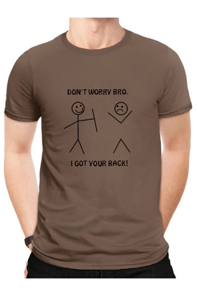 Funny Cartoon Letter Don't Worry Bro Printed Short Sleeve Cotton Graphic Tee