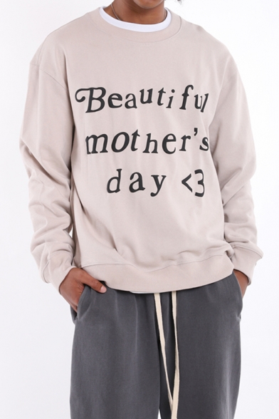 Guys Hip Hop Style Letter BEAUTIFUL MOTHER'S DAY Printed Apricot Sweatshirt