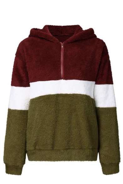 color block teddy hoodie