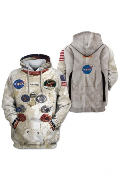 New Fashion Guys 3D Astronaut NASA Logo Printed Long Sleeve Unisex Pullover Hoodie