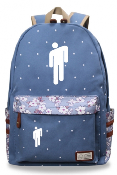 New Trendy Floral Puppet Printed Students Canvas School Backpack 30*14.5*42cm