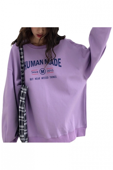 Unique Cool Letter HUMAN MADE Printed Round Neck Long Sleeve Oversized Sweatshirt